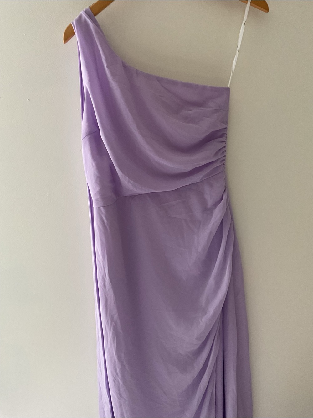 Lulus Adeline Lavender One-Shoulder Scarf Column Ruched Chiffon Maxi Dress M - Picture 6 of 13